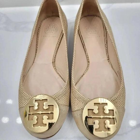 Tory Burch Serena Ballet Flat Vitraux Snake Clay Gold Cap Toe - Picture 4 of 16